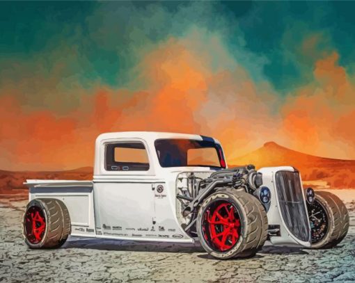 White Hot Rod Truck Paint By Numbers