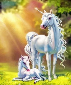 White Unicorn Mom And Baby Paint By Numbers