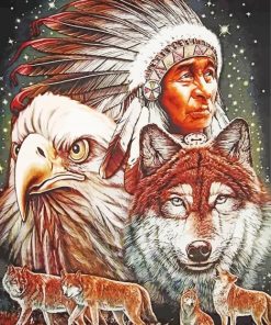 Wolf And Indian Chief Paint By Numbers