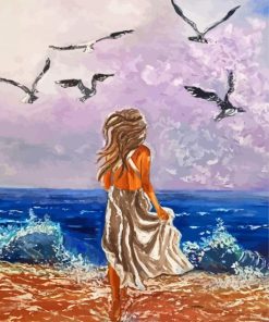 Woman In Beach With Seagulls Paint By Numbers