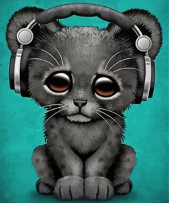 Adorable Cat Wearing Headphones Paint By Numbers