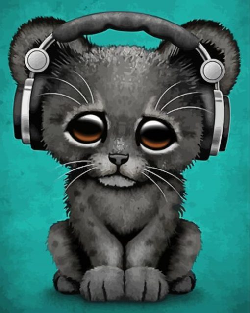 Adorable Cat Wearing Headphones Paint By Numbers