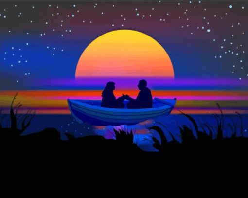 Aesthetic Couple Rowing Boat Illustration Paint By Numbers