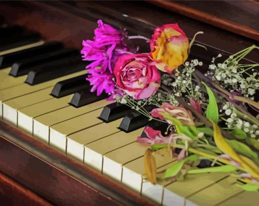 Aesthetic Flowers And Piano Paint By Numbers