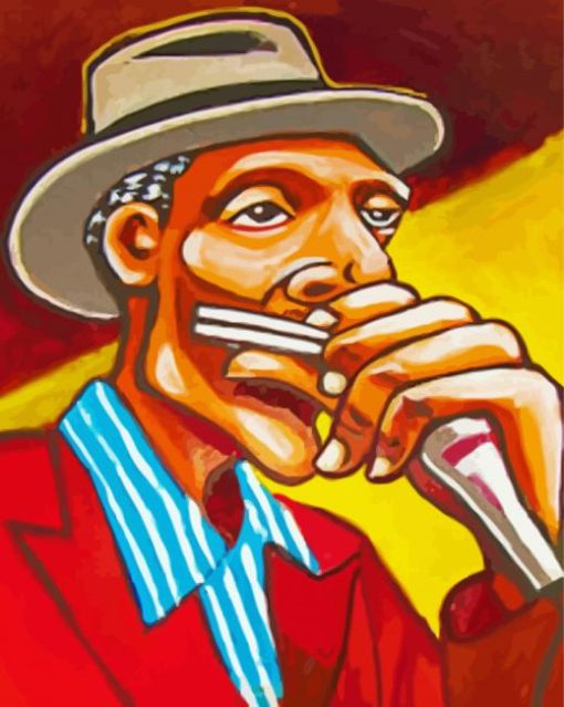 Aesthetic Man Plying Harmonica Paint By Numbers