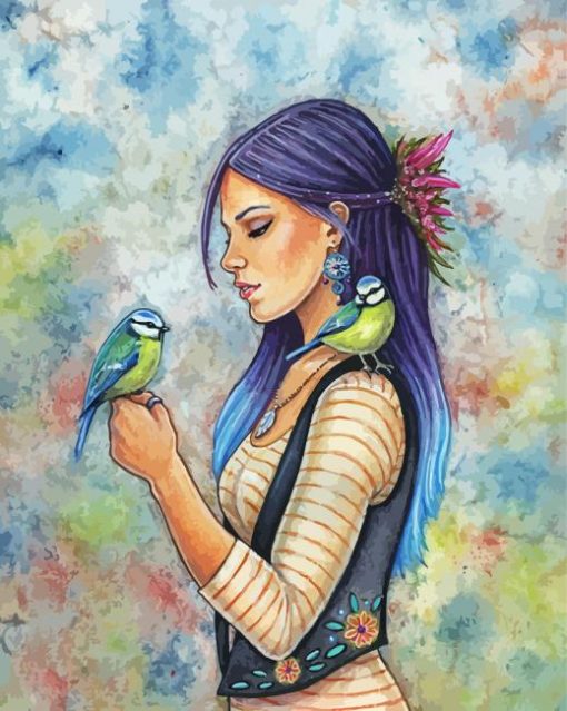 Aesthetic Native Girl And Birds Paint By Numbers