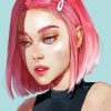 Aesthetic Pink Girl Illustration Paint By Numbers