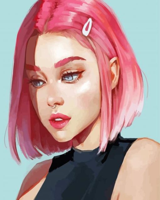 Aesthetic Pink Girl Illustration Paint By Numbers