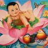 Asian Baby With Flower Paint By Numbers