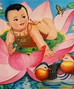 Asian Baby With Flower Paint By Numbers