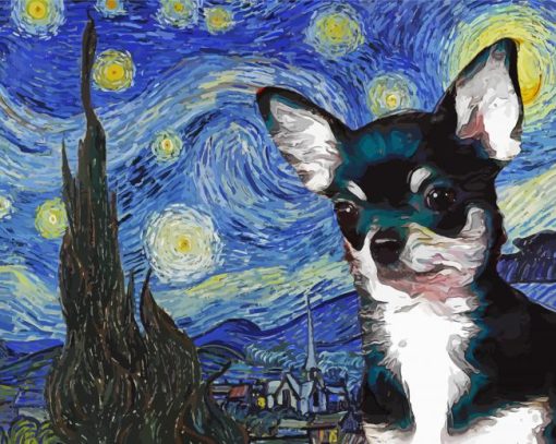 Black Chihuahua Starry Night Van Gogh Paint By Numbers