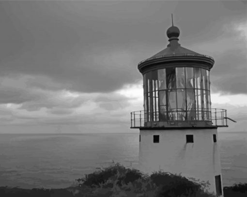 Black And White Waimanalo Lighthouse Paint By Numbers