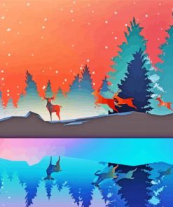 Colorful Tree And Deer Landscape Paint By Numbers