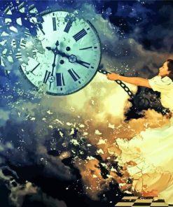 Fantasy Woman With White Dress And Clock Paint By Numbers