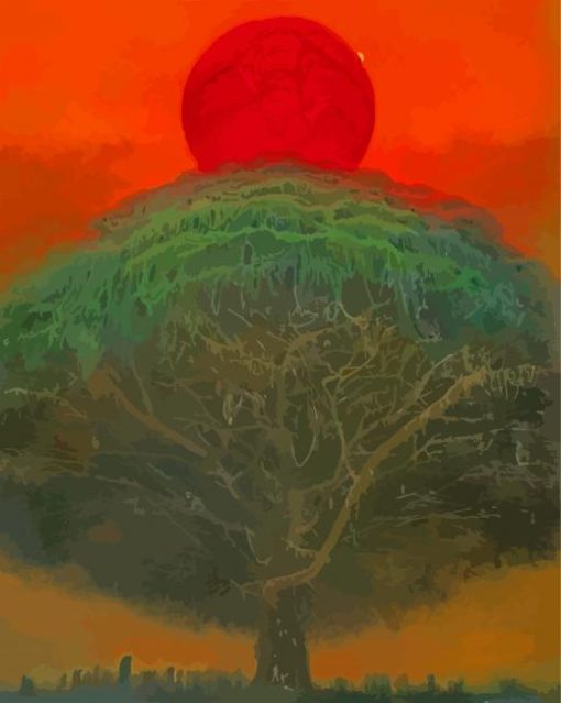 Red Sun And Tree By Zdzislaw Bek Paint By Numbers