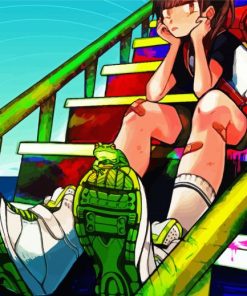 School Stairs Anime Girl Paint By Numbers