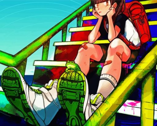 School Stairs Anime Girl Paint By Numbers