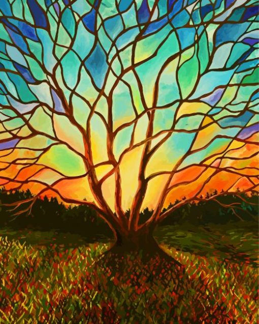 Sunrise Stained Glass tree Paint By Numbers