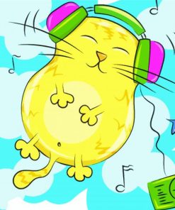 Yellow Cat Listening To Music Paint By Numbers