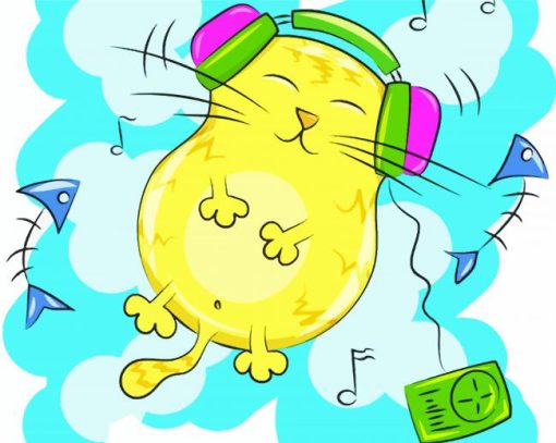 Yellow Cat Listening To Music Paint By Numbers