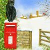 Black Cat On Red Post Box Paint By Numbers