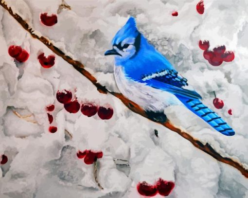 Blue Jay In Winter Snow Paint By Numbers