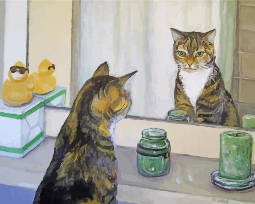 Cat Looking At The Mirror Paint By Numbers