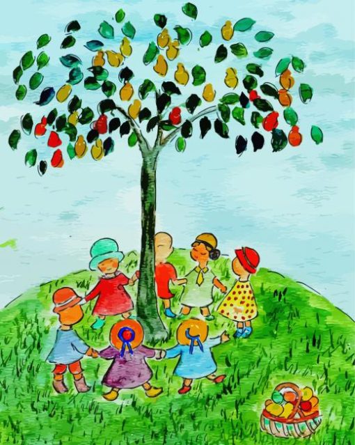 Children Playing around The Tree Paint By Numbers