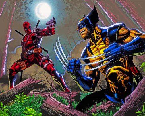 Deadpool Vs Wolverine At Night Paint By Numbers