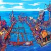 Floating Village Cartoon Paint By Numbers