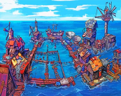 Floating Village Cartoon Paint By Numbers