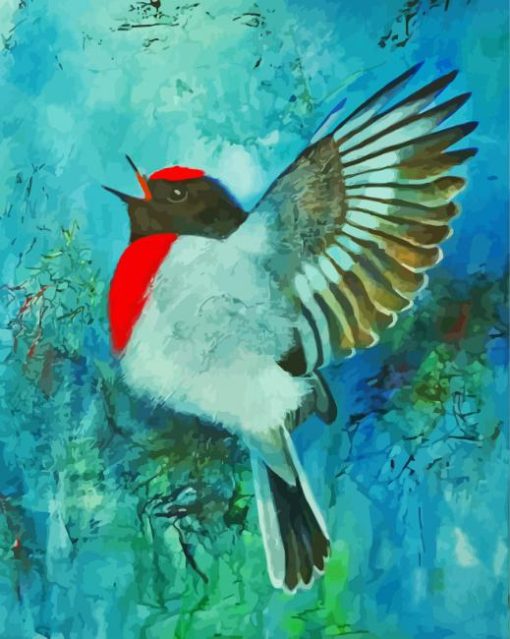 Flying Red Capped Robin Art Paint By Numbers