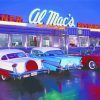 Old American Diners With Old Cars Outside Poster Paint By Numbers