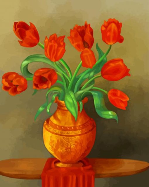 Orange Tulips Vase Paint By Numbers