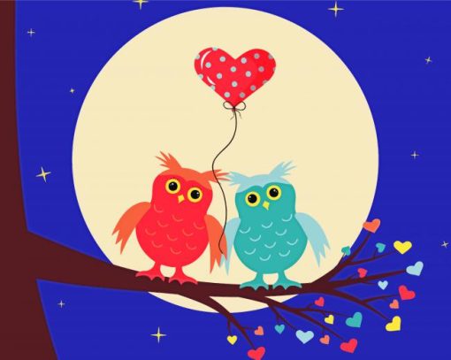 Owls In Love On Branch Paint By Numbers