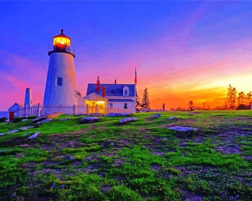 Pemaquid Point Light At Sunset Paint By Numbers