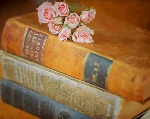 Pink Roses Bouquet On Books Paint By Numbers