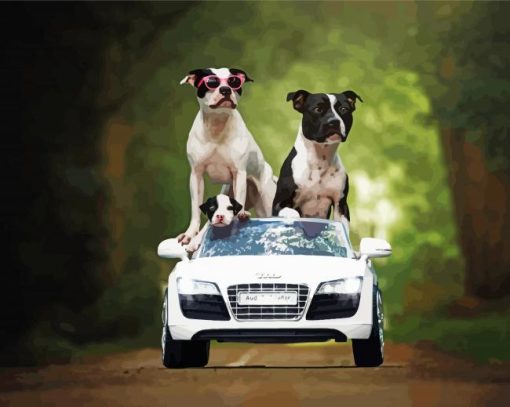 Pit Bull Family On Car Paint By Numbers