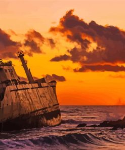 Ship Wrecks Sunset Paint By Numbers