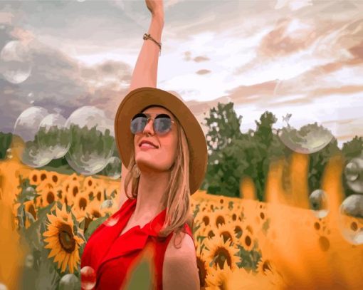 Sunflower Field With Lady Paint By Numbers