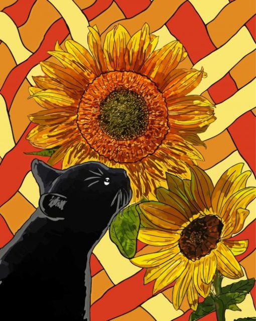 Sunflowers And Cat Paint By Numbers