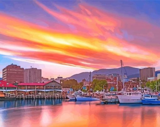 Sunset In Tasmania Harbor Paint By Number