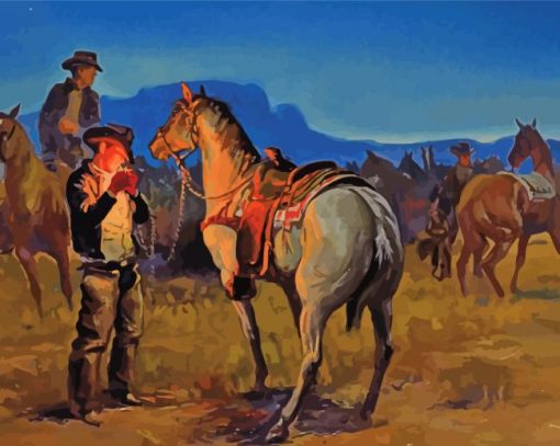 Aesthetic Cowboys In Arizona Art Illustration Paint By Numbers