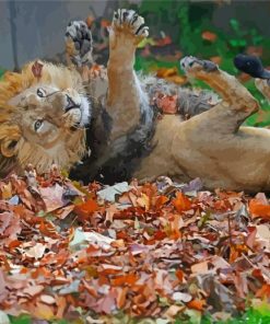 Autumn Lion In Leaves Paint By Numbers