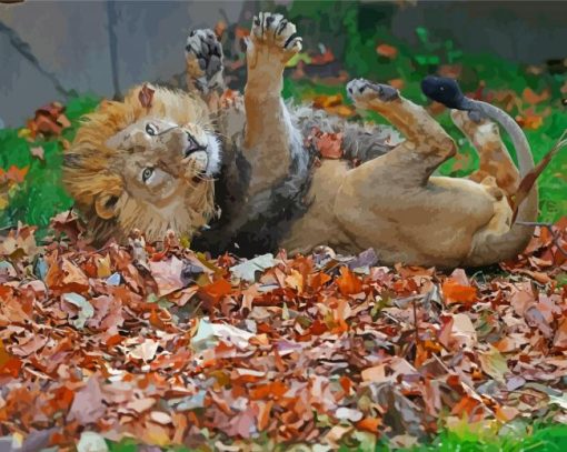 Autumn Lion In Leaves Paint By Numbers