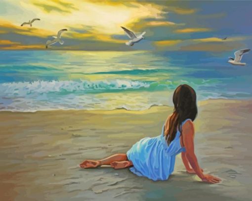 Beautiful Girl Looking Out To Sea Art Paint By Numbers