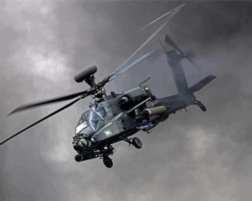 Black And White Apache Helicopter Paint By Numbers