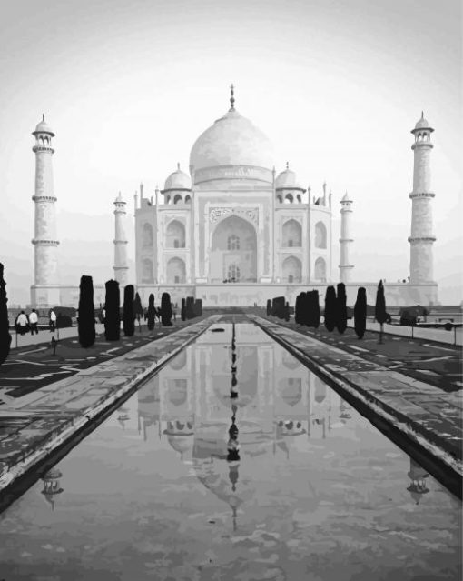 Black And White India Taj Mahal Paint By Numbers