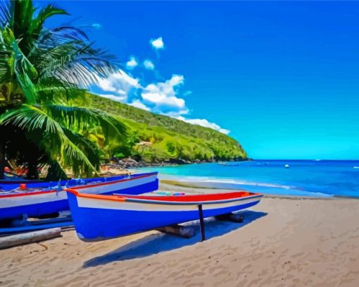 Boats And Martinique Beach Paint By Numbers