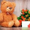 Brown Teddy Bear With Flowers Paint By Numbers